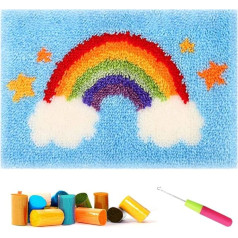 Rainbow Carpet Craft Kit for Adults Craft Latch Hook Rug Kit Tapestry Cushion Pattern Printed Mesh Mat Canvas Wool Yarn