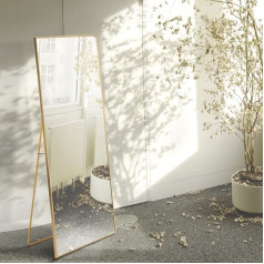Beauty4U Full Length Mirror 140x40cm Free Standing Hanging or Leaning Large Floor Mirror with Gold Aluminum Alloy Frame for Living Room Bedroom