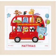 Vervaco Birth Record Funny Bus Counted Cross Stitch Kit, Multi-Colour