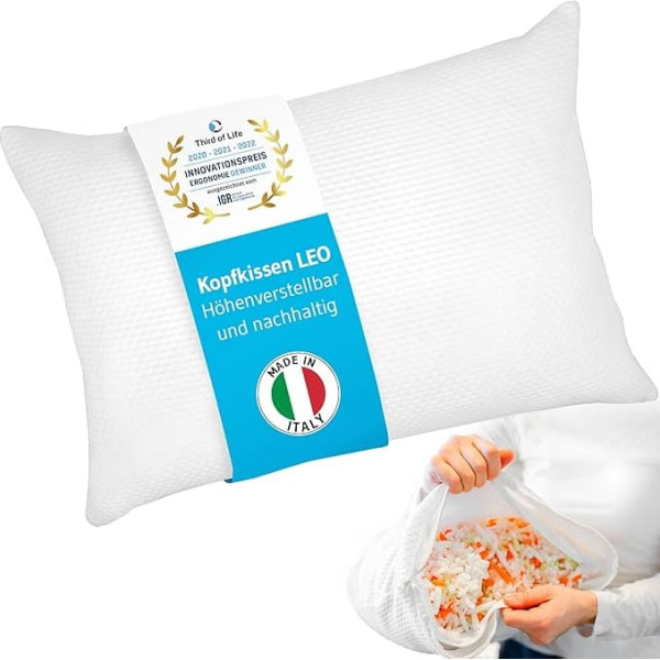 Orthopaedic Memory Foam Pillow 40 x 60 cm, Height Adjustable and Sustainable, LEO Pillow for Neck Pain, Neck Support Pillow for Side Sleepers, Back Sleepers, Allergy Sufferers, Pillow Made in IT