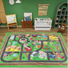 AKUNRUG Children's Rug, Play Mat for Toy Cars, 150 x 100 cm, City Life, 3D Road Traffic, for Playroom, Children's Car Street Carpet, City Map, Play Mat for Toddlers, Family Playtime