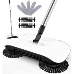 SumYanHing Kehrmaschine Reiniger mit 7 Ersatzteilen für Home Office für Hartholzböden und Fliesen, Tierhaare, Staubreste Papier & kleine Müllreinigung, nicht für Teppiche (Schwarz)