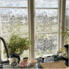 ChicSkin Art Etched Glass Film for Windows, Square Tile Pattern, Frosted Glass Film, Privacy Screen, Opaque, Suitable for Living Room, Kitchen, Bedroom, Office, Window Decoration, 58 x 193 cm