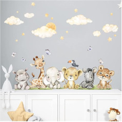Little Deco DL957-4 Wall Sticker Safari Animals Set Children's Room Wall Sticker Clouds Lion Baby Room Wall Sticker Decoration