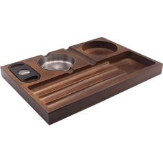 Cigar Ashtray, Wooden Cigar Ashtray with Cigar Cutter, Cigar Holder & Whiskey Stand, 3 Cigar Slots, Heavy Cigar Accessories for Home, Office, Outdoor