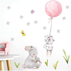 Little Deco DL238 Wall Sticker Baby Room Rabbit with Balloon Pink I M - 103 x 103 cm (W x H) I Flowers Children's Pictures Decoration Nursery Girl Sticker Sticker