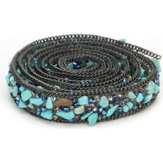 Rhinestone Ribbon, 1 Metre 1.5 cm Wide Hotfix Crystal Beads Gravel Trim for Garment Bag Shoes Wedding Party Decoration [Blue] Trims with Beads