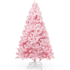 himaly 210 cm / 7 ft Christmas Tree Flocked Pink with Plump Flocked Decoration with Snowflakes, 1200 Tips Pine Leaf Leaves Made of PVC and Sturdy Base, Christmas Tree for Christmas Decorations