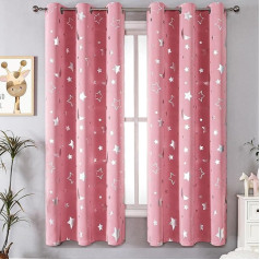 2 Panels Star Curtains for Bedroom, Blackout Curtains, Eyelet Curtains for Living Room, Bedroom, Living Room, Children's Room, High Light Blocking Living Room Curtains (Pink, B 52