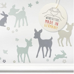 Wall Sticker Children's Room I Made in Germany I Baby Room Decoration I Design Wall Sticker Girls & Boys Forest Animals & Stars I Mint Beige