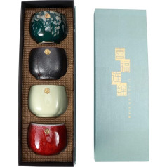 Set of 4 Ceramic Mugs, Retro Tea Mugs, Chinese Japanese Kung Fu Tea, Heat Sake Cups, Tea Cup Gift Set, Ceramic Mug in Japanese Gift, Home Drinkware with Box for Drinking (01)