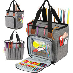 JOZEA Storage Bag for Knitting Projects, Organiser for Yarn, Crochet Hooks, Knitting Needles, Handmade Bag for Knitting (Advanced Grey)