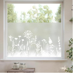 dktie Window Privacy Film White Window Film Plants Window Film Non-Adhesive Reusable Decoration for Room (02, 44.5 x 200 cm)
