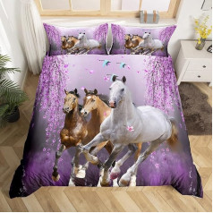 Horse Bed Linen for Girls 135 x 200 cm Horses for Girls Children's Bed Linen Purple Lavender Bedding Set Teenager Galloping Horse Duvet Cover Animal Decor Duvet Bedroom Collection
