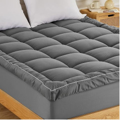 SONIVE Pillow Top Mattress Topper Ultra Thick Fluffy Soft Quilted Breathable Noiseless Hotel Quality with Premium 1000gsm Alternative Filling for Super King Bed Grey