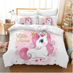 Unicorn Bed Linen 140 x 200 cm for Girls Children, Breathable Unicorn Duvet Cover, Soft Microfibre Unicorn Children's Bed Linen with Zip + 65 x 65 cm Pillowcases, A2
