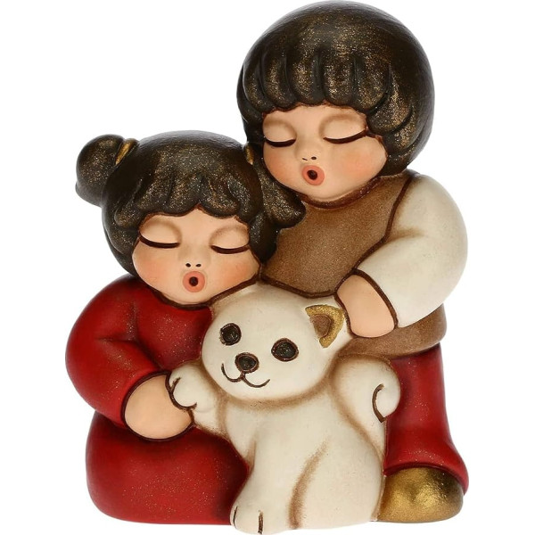 THUN - Figurine Nativity Scene Couple Children with Cat - Christmas Decoration House - Line Nativity Scene, Red Version - Ceramic - 5.5 x 4 x 6.5 cm