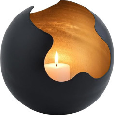 Marrakech Boho Decorative Aesthetic Tea Light Holder Metal 20 cm Large | Lantern Balon Black Gold as Garden Living Room Table Decoration | Modern Decorative Lantern Candle Holder for Tea Lights