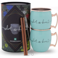 Whatakant - Moscow Mule Mug Set - Set of 2 Large Scots in Turquoise - 550 ml Sustainable Copper Cups and Straight Copper Straws in Gift Packaging - Reusable Plastic-Free Bar Cocktail Set