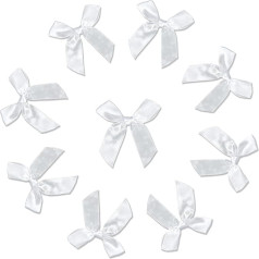 Andiker 50pcs Satin Ribbon Bows with Tape Single Sided Satin Ribbon Bows 5cm x 5cm for Gift Wrapping, Crafts, Wedding Decoration, Card Making, Sewing Embellishments, White