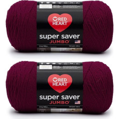 Red Heart Super Saver Jumbo Burgundy Yarn 2 Packs of 14oz - Acrylic - 4 Medium (Worsted) - 700 yards - Knitting/Crochet
