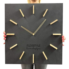FLEXISTYLE Large EKO Rectangular Wall Clock without Ticking Noises Loft Grande Black 50 cm (Thickness 19 mm), Living Room, Bedroom, Made in the EU