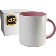 12 White Ceramic Sublimation Cups with Pink Interior | Neutral Single Box | 11oz | Category AAA | Microwave and Dishwasher Safe Cricut Compatible