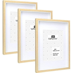 YiPinYin A4 2 Prong Photo Frame with Mount Wood Frame Real Glass Front for Table or Wall Mounting, White