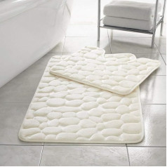 2 Piece Bath Mat Set Non Slip Soft Pebble Memory Foam Toilet and Bath Mat Set Cream