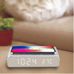 Sorandy Digital Alarm Clock with Wireless for Galaxy S10/S9/Note 5, Wireless Charger for Smartphone, LED Display, Bluetooth Speaker