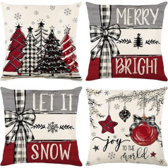 Set of 4 Decorative Cushion Covers Christmas Cotton Linen Cushion Cover Decorative Cushion Sofa Cushion for Couch Car Bedroom 45 x 45 cm (A)