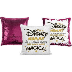 Print Maniacs Disney Mummy Sequin Cushion Christmas Birthday Magic Reveal Swipe Mother's Day Pillow Gift (Mummy) (Hot Pink, with Filling)