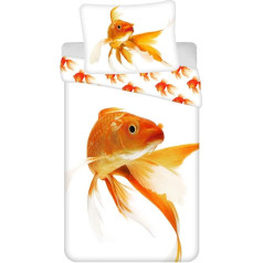 Jerry Fabrics Children's Youth Bed Linen Reversible Animal Goldfish Orange with White Background 140 x 200 cm + 70 x 90 cm 100% Cotton with Zip