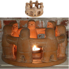 Tea Light Holder Circle of Friends 6 Figures Terracotta 20 x 11 x 20 cm Red Brown Tea Light Candle Holder Candle Holder Lantern Friends