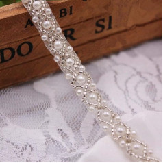 2 Yards Edging Border 1 cm Lace with Beads Vintage Lace Trim Ribbon Decoration for DIY Clothing Curtain Table Runner Decoration