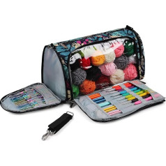 Aeelike Blue Leaves Knitting Bag Storage, Durable Handmade Bag for Wool, Multifunctional Oxford Fabric Wool Bag for Travel, Large Crochet Bag, Yarn Bag for Crochet Lovers (Bag Only)