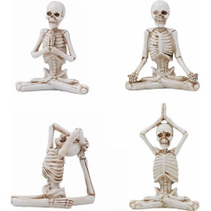 Skeleton Yoga Figurines for Home Decor, 4 Pieces Spiritual Meditation Sculptures Resin Retro Home Decor Shelf Decoration