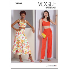 Vogue Ladies Sewing Pattern Pack Lined Bra Top Flared Skirt and Pants Design Code V1961 Sizes 14-16-18-20