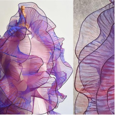 Holographic Organza Fabric with Iridescent Ruffles Pleated Chiffon Holographic Organza Fabric for Sewing Dresses Bags Costumes Decoration Embellishment Crafts Sewing (Magic Rose