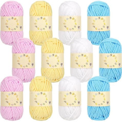 Reessy 14 Pieces Crochet Yarn Set, 12×50g Acrylic Cotton Yarn with 2 Crochet Hooks, Multicolor Soft Thick Yarn, Amigurumi Yarn and Knitting Yarn for Crochet and Knitting