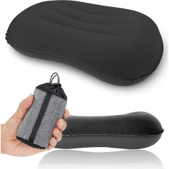 Ultralight Camping Pillow, Compactable, Compact, Comfortable, Ergonomic Inflatable Travel Pillow with Storage Bag, Travel, Black Small Pillow