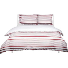 AmazonBasics Poly Cotton Double Duvet Set, Red Stripes with 2 Pillowcases of 50 X 80 cm