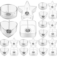Pack of 100 Transparent Plastic Tea Light Holders with 40 Wicks Heart Square Round Tea Light Cups Votive Container for Candle Making