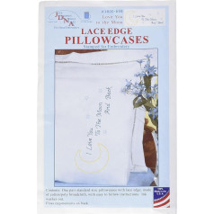Jack Dempsey Stamped Pillowcases with White Lace Edge-Love You to The Moon, Other, Multicoloured, 13.97x21.59x2.54 cm