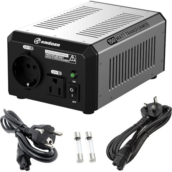 150 W Voltage Converter, 110/120 V to 220/240 V Transformer, Voltage Converter, Manual Step Up and Step Down with EU AC Socket