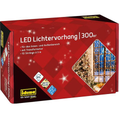 Idena 31856 - LED-light curtain with 300 LEDs in warm white, with 8-hour timer function and transformer, approximately 3 m x 3 m Indoor Outdoor Decoration for Partys, Christmas