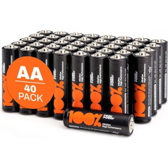 AA Alkaline Batteries - LR6 - Pack of 40 | 100% PeakPower | 1.5 V Alkaline Battery