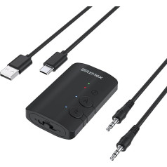 Adapter Transmitter Bluetooth 5.3, 2-in-1 Bluetooth Transmitter Jack 3.5 for TV to 2 Headphones, Low Aptx Latency, Bluetooth Receiver for Airplane/Stereo/Treadmill/Car, Black