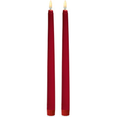 Premier 2 Stück rote Stabkerzen mit flackerheller Flamme - 27,5 cm warmweiße LED batteriebetriebene Kerzen