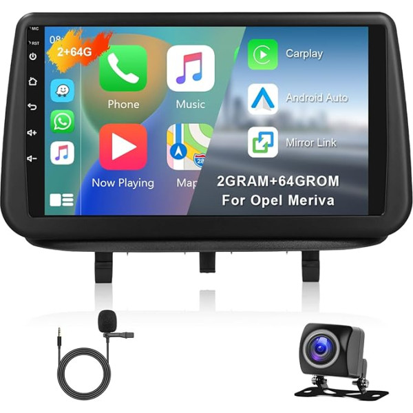 Hodozzy 2G + 64G Android GPS Car Radio for Opel Meriva B 2009-2014 Wireless Carplay Android Car, 9 Inch Touchscreen with Navigation WiFi Bluetooth Mirrorlink HiFi FM RDS Canbus with Reversing Camera